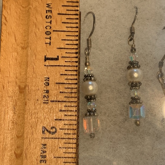 Handmade S925 Sterling Silver Crystal & White Pearl Dangle Earrings, Vintage - Picture 4 of 4